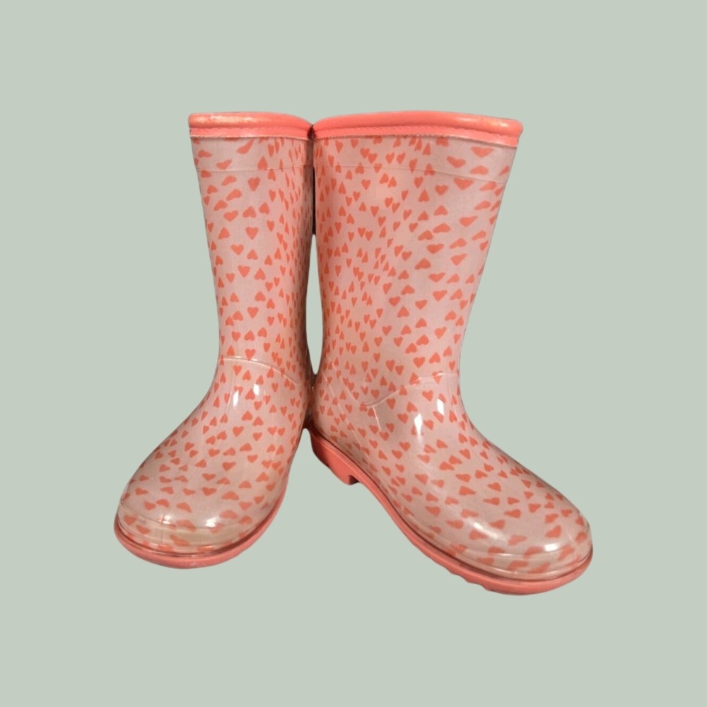 Simple Joys by Carters Juju Girls rain boots, Pink w/ pink hearts size 10m used